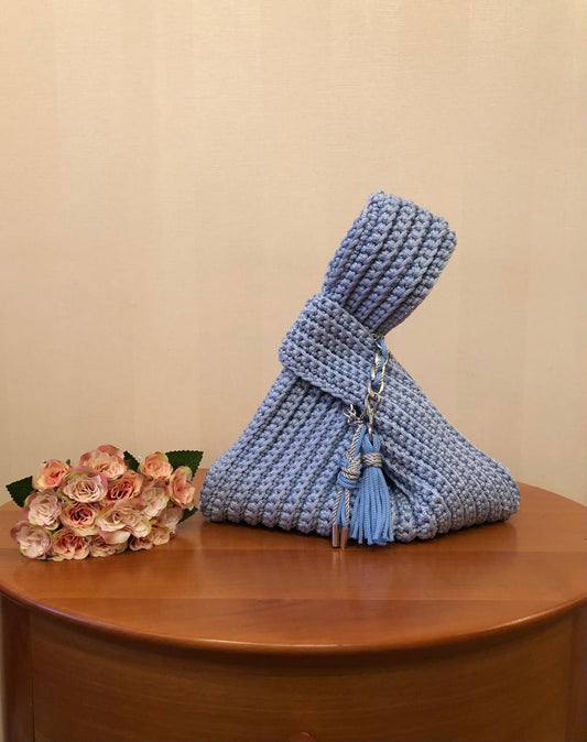 Handmade Crochet Knot Bag – Sky Mist